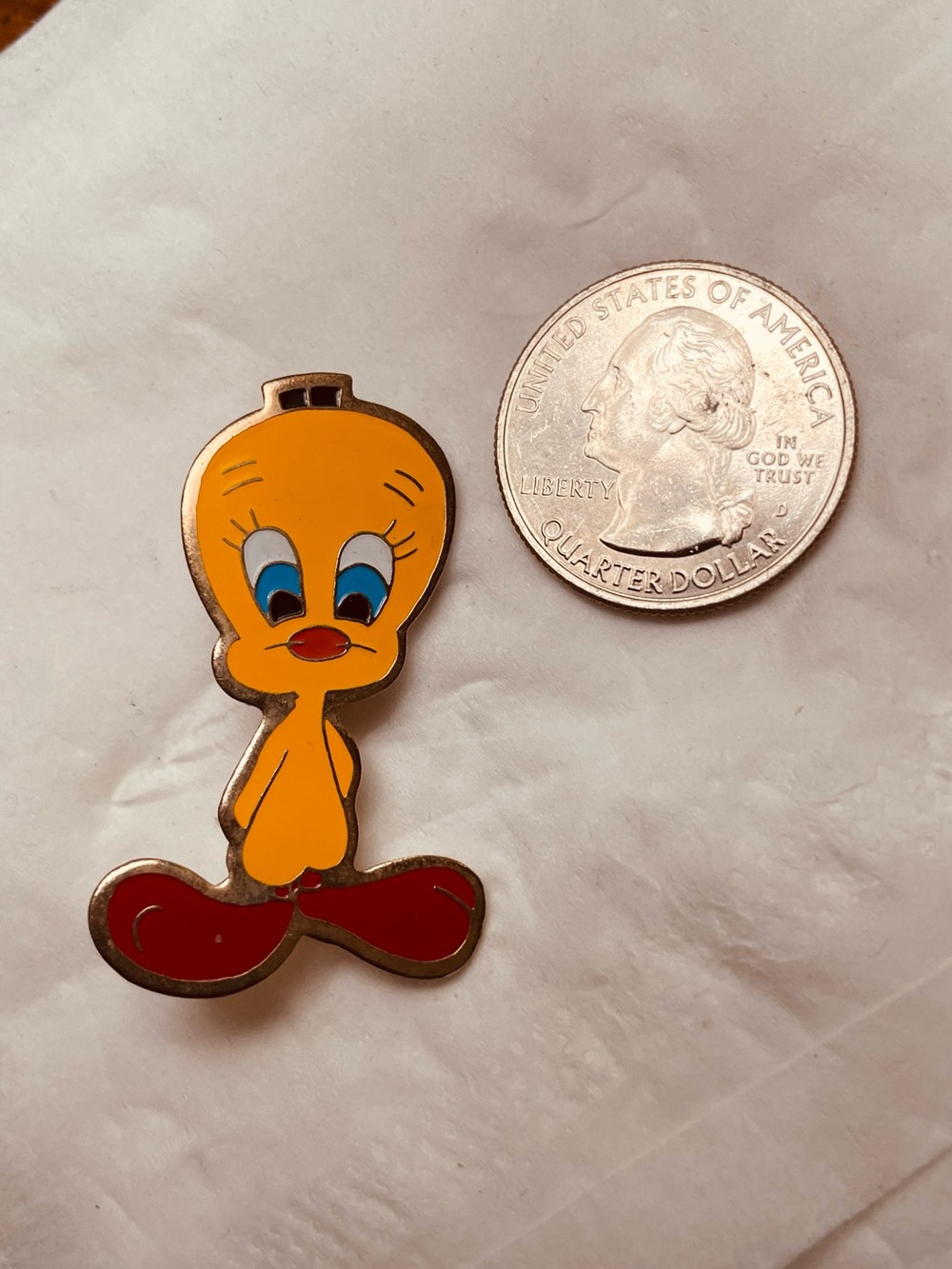 Yellow Tweety Bird Character Enamel Brooch with Red Shoes